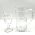 leaf pattern clear glass carafe with goblet wine